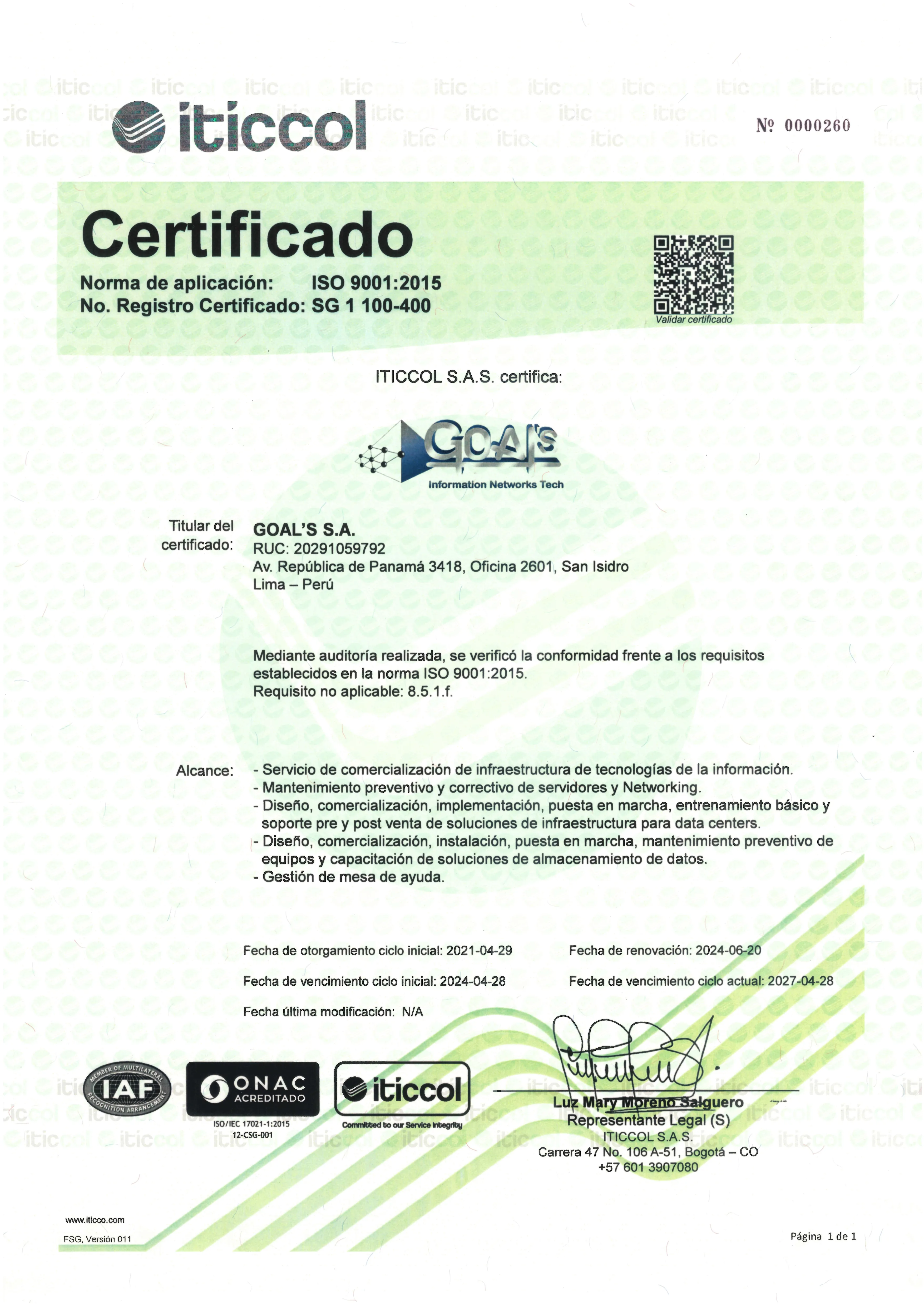 Certificado ISO 9001:2015